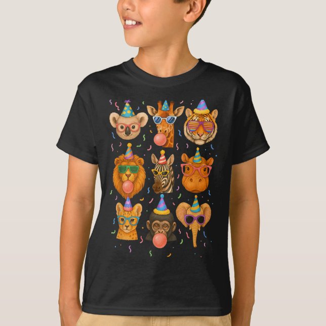 T-shirt Cute Party Animals Birthday Wildlife Zoo Birthday  (Devant)