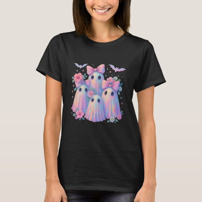 T-shirt Cute Pastel Coquette Ghosts Pink Bows Flowers (Devant)