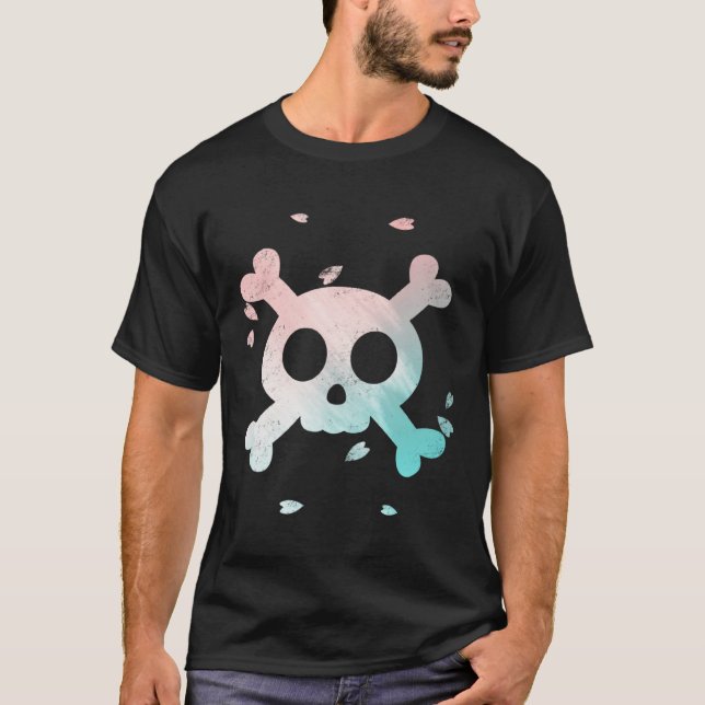 T-shirt Cute Pastel Goth Garment Pink and Blue Skull Sakur (Devant)