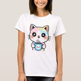 T-shirt Cute Pastel Kawaii Chat avec Stick Mug Café