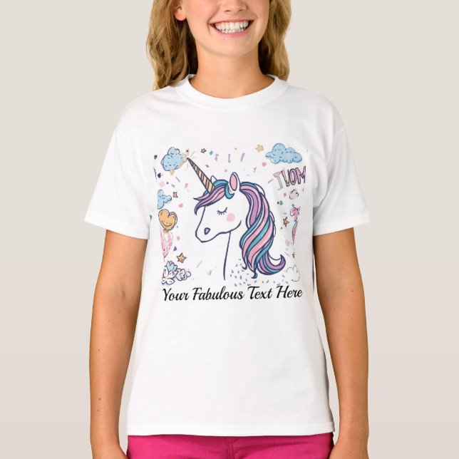 T-shirt Cute Pastel Unicorn  Magical Animal Tee for kids (Devant)