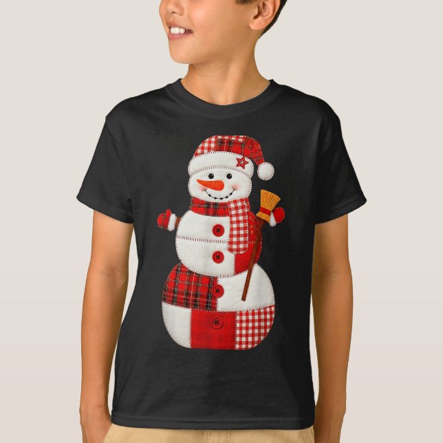 T-shirt Cute Patchwork Snowman Christmas Xmas Men Women Ki (Devant)