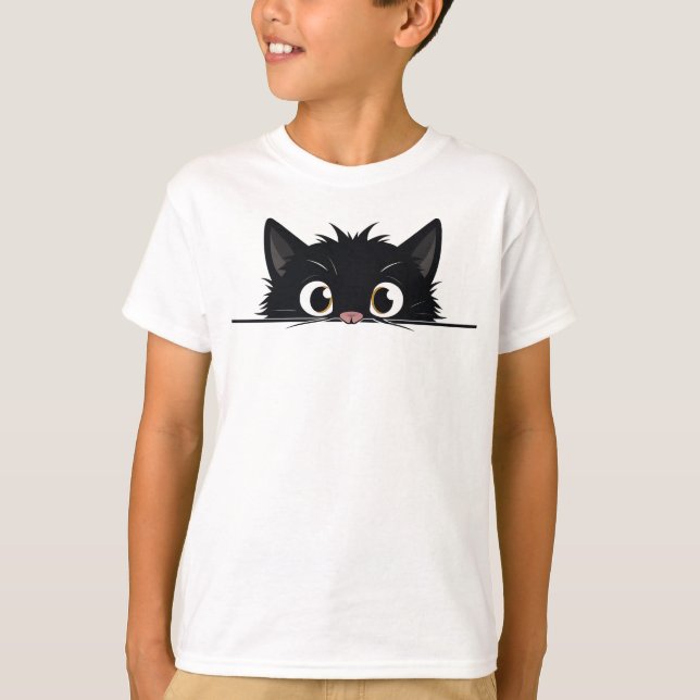 T-shirt Cute Peeking Chat noir (Devant)