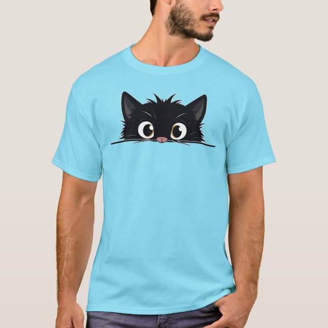T-shirt Cute Peeking Chat noir (Devant)