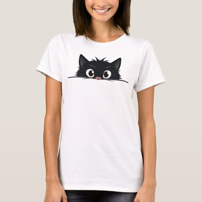T-shirt Cute Peeking Chat noir (Devant)