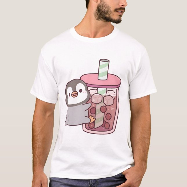 T-shirt Cute Penguin Accrocher Thé de bulle glacée (Devant)