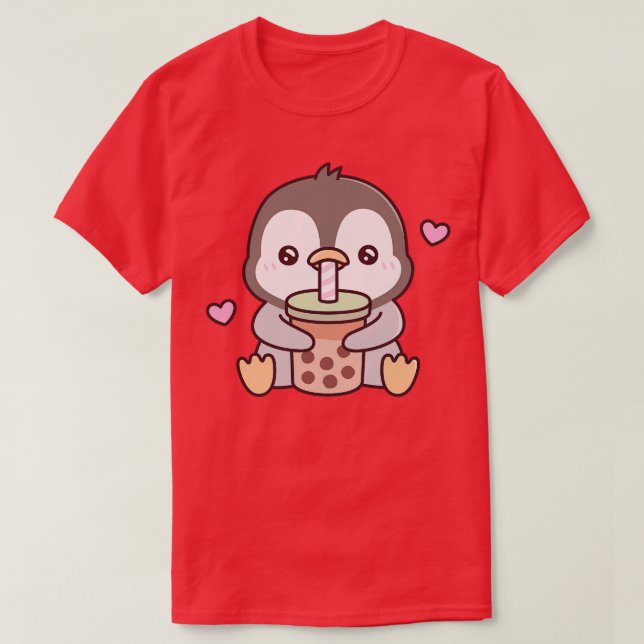 T-shirt Cute Penguin Aime Le Thé Bubble (Design devant)
