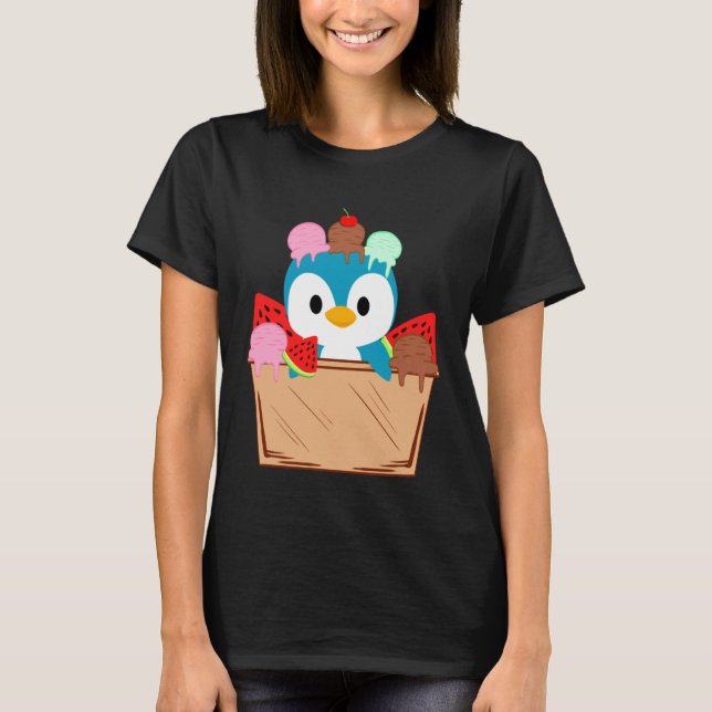 T-shirt Cute Penguin Ice Cream Love Zookeeper Animal Pengu (Devant)