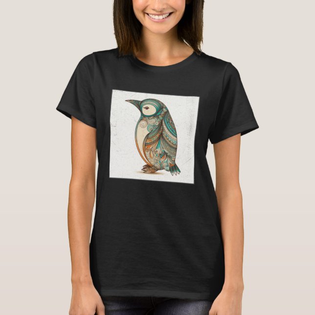 T-shirt Cute Penguin Illustration Mandala Symbols Women Me (Devant)