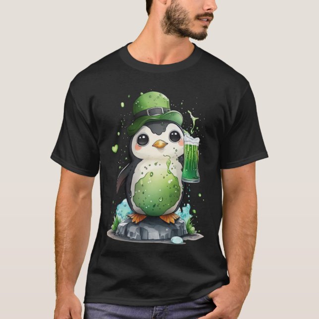 T-shirt Cute Penguin Loves Beer St Patrick s Day (Devant)