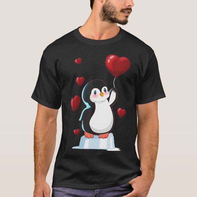 T-shirt Cute Penguin Valentines Day Love Heart gift (Devant)