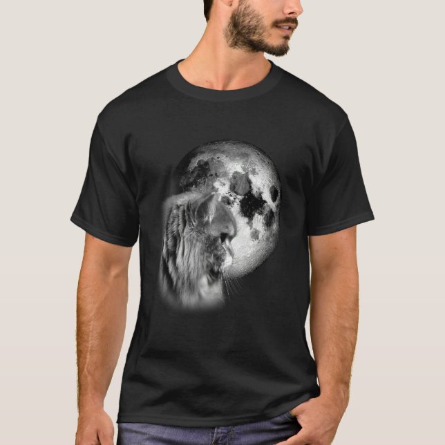 T-shirt cute Persian Cat with Moon Cat (Devant)