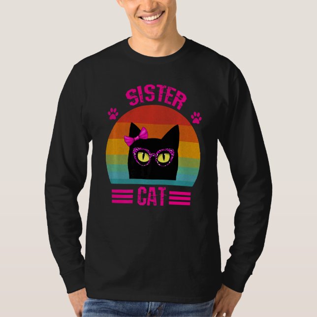 T-shirt Cute Petit Chat Soeur Rétro Avec Léopard Rose (Devant)