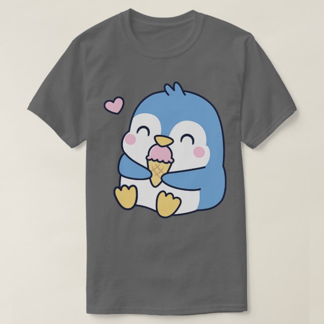 T-shirt Cute Petit Pingouin Bleu Aime La Crème De Glace (Design devant)
