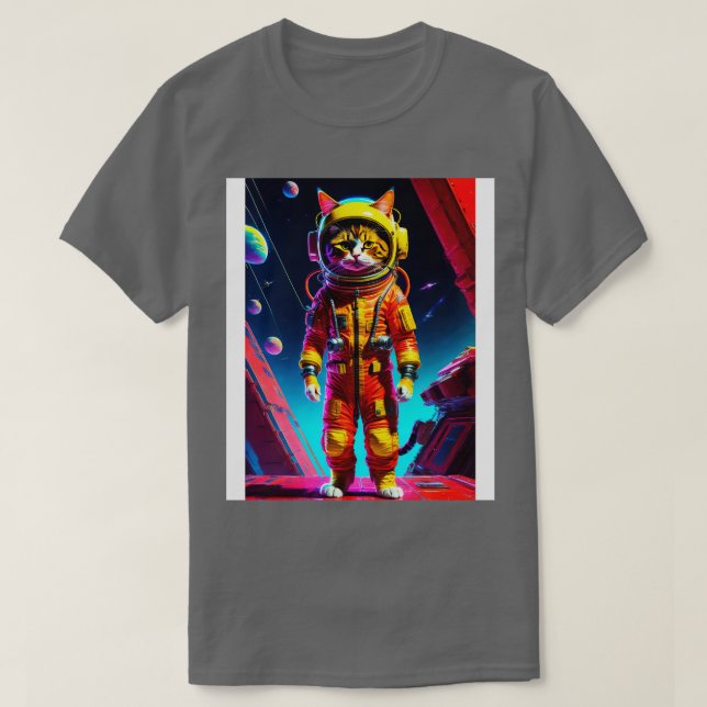 T-shirt Cute petite chatte debout dans l'espace (Design devant)