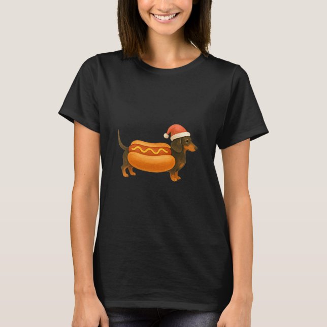 T-shirt Cute Petite Christmas Funny Hot Dog Dachshund  (Devant)