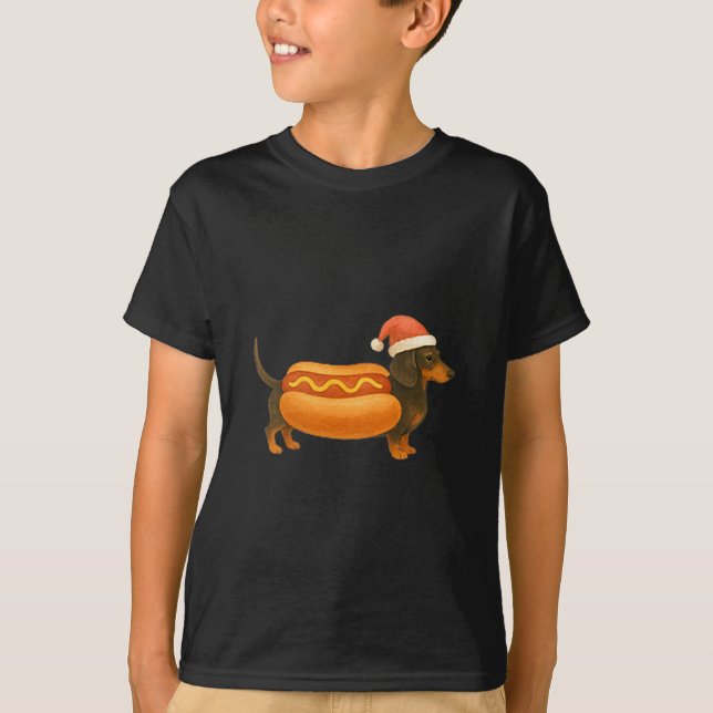 T-shirt Cute Petite Christmas Funny Hot Dog Dachshund Prem (Devant)