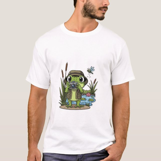 T-shirt Cute Photographer Frog with Camera, Dragonfly (Devant)