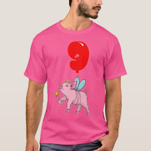 T-shirt Cute Pig Fairy9th BirthdayKids Balloon Party