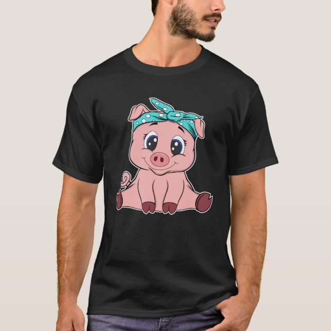 T-shirt Cute pig headscarf little pig (Devant)