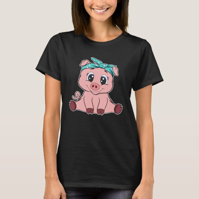 T-shirt Cute pig headscarf little pig (Devant)