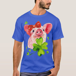 T-shirt Cute Pig Holding Shamrock Happy St Patrick's Day 2