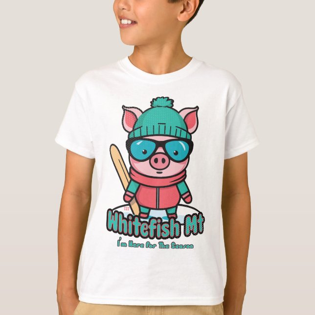 T-shirt Cute Pig Skiing Whitefish Mountain (Devant)