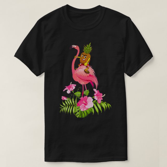 T-shirt Cute Pineapple Riding Flamingo Beach Lover Summer  (Design devant)