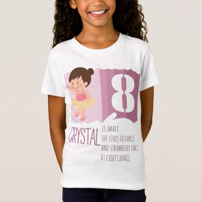 T-Shirt Cute Pink Ballet 8th Birthday Girl Design Rhyme (Devant)