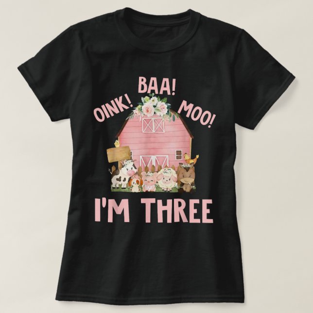 T-shirt Cute Pink Farm Barnyard 3e Anniversaire tenue fill (Design devant)