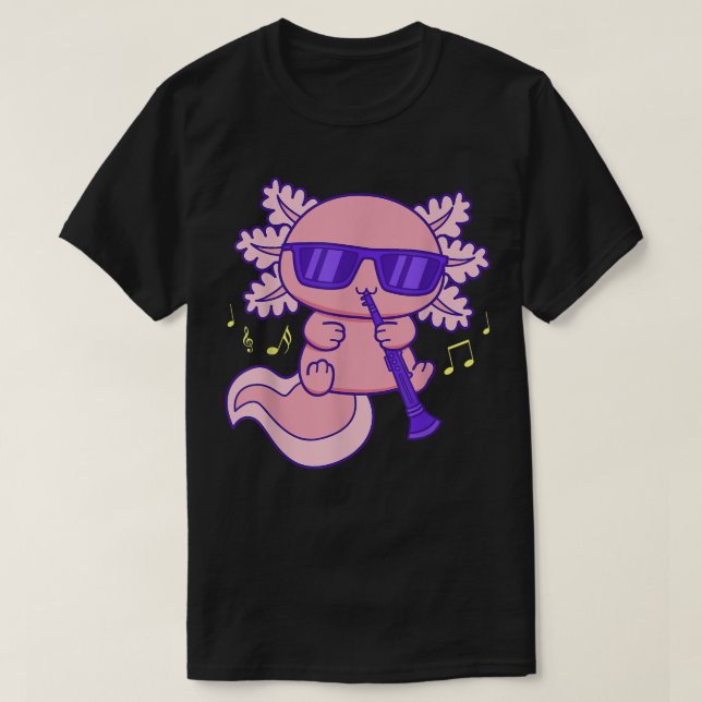 T-shirt Cute Pink Kawaii Axolotl With Glasses (Design devant)
