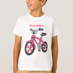 T-shirt Cute pink kids bicycle cartoon illustration