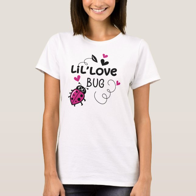 T-shirt Cute Pink Ladybug with Hearts on White Background (Devant)