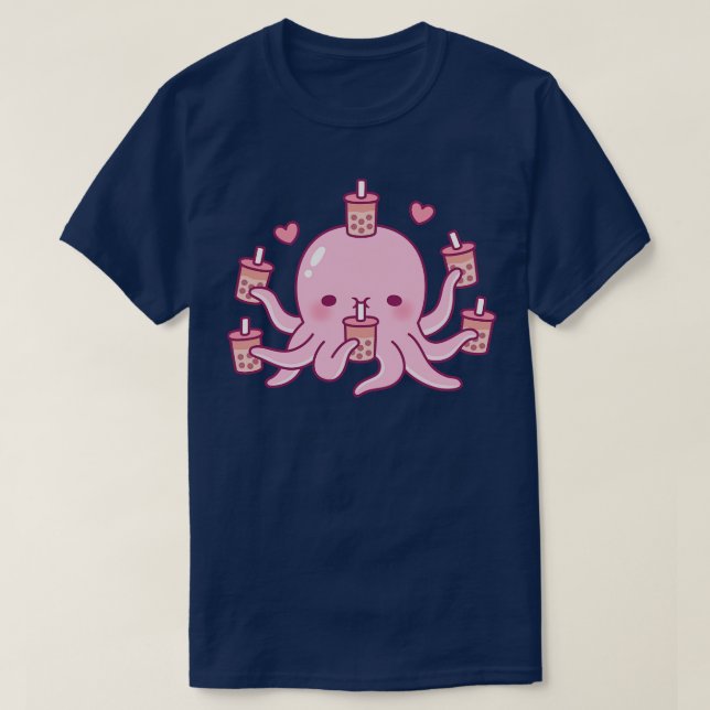 T-shirt Cute Pink Octopus Aime Le Thé Bubble (Design devant)