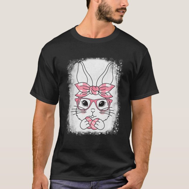 T-shirt Cute Pink Plaid Pattern Easter Bunny Face Rabbit E (Devant)
