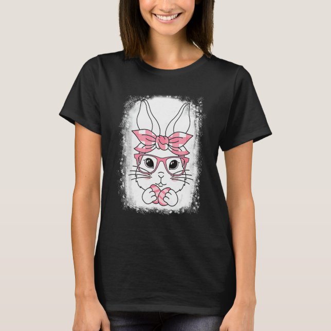 T-shirt Cute Pink Plaid Pattern Easter Bunny Face Rabbit E (Devant)