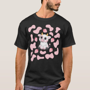 T-shirt Cute Pink Strawberry Cow Print Aesthetic Pattern