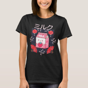 T-shirt Cute Pink Strawberry Milk Japanese Kawaii Retro 90
