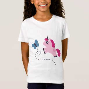 T-Shirt Cute Pink Unicorn avec un Papillon