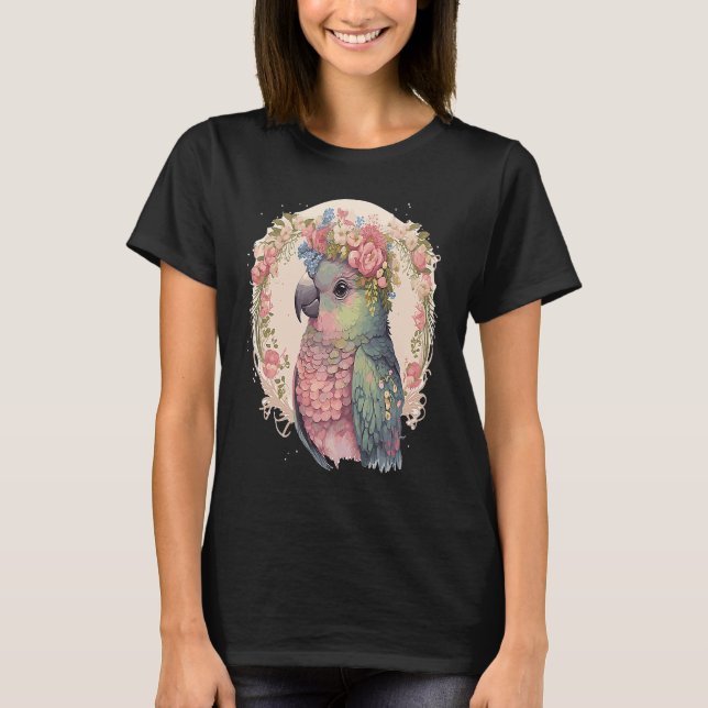 T-shirt Cute Pionus Parrot Bird Flower Crown Pet Birds (Devant)