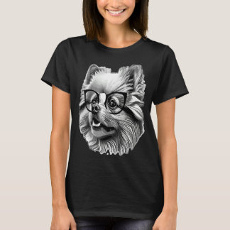 T-shirt Cute Pomeranian Dog Wearing Nerd Glasses Funny Gra