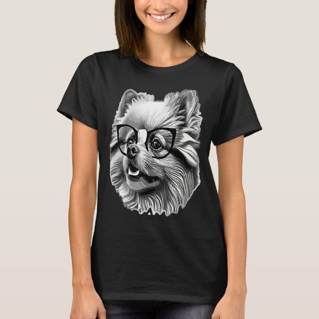 T-shirt Cute Pomeranian Dog Wearing Nerd Glasses Funny Gra (Devant)