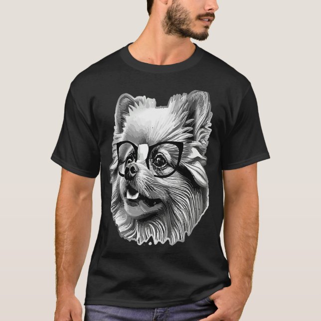 T-shirt Cute Pomeranian Dog Wearing Nerd Glasses Funny Gra (Devant)