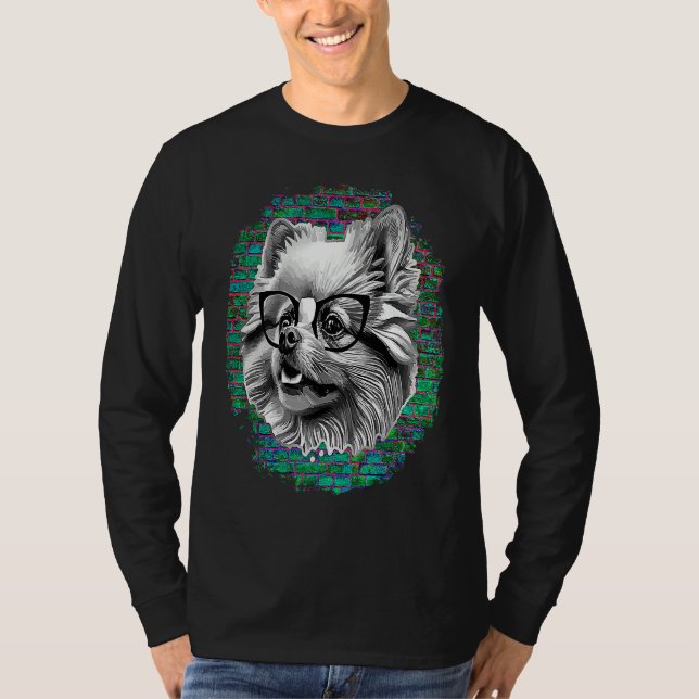 T-shirt Cute Pomeranian Dog Wearing Nerd Glasses Funny Gra (Devant)