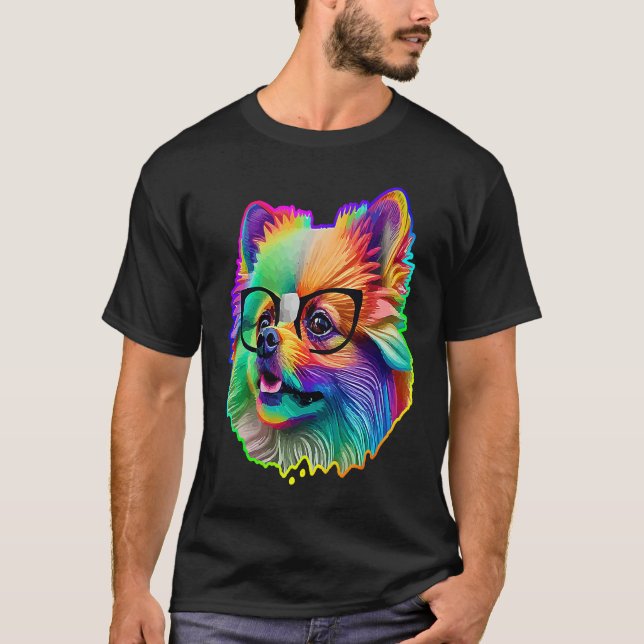 T-shirt Cute Pomeranian Dog Wearing Nerd Glasses Funny Pop (Devant)
