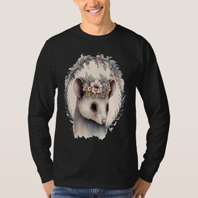 T-shirt Cute Possum Flower Crown Watercolor Animal (Devant)