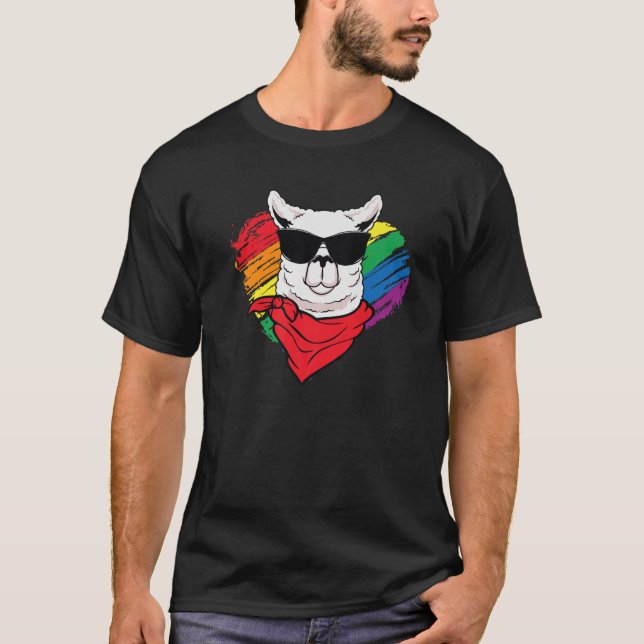 T-shirt Cute Pride Llama Sunglasses Funny LGBRainbow (Devant)