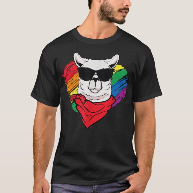 T-shirt Cute Pride LLama Sunglasses Funny LGBTRainbow  (Devant)