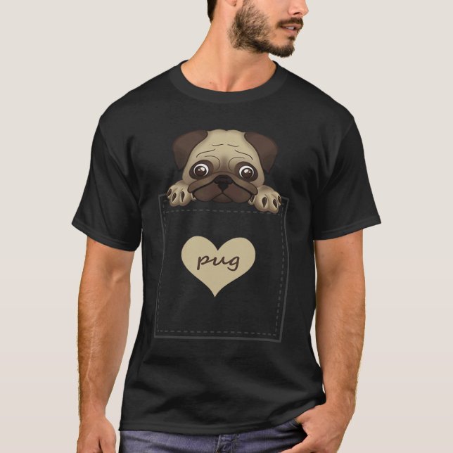 T-shirt cute printed pug in  pocket men women girls boys (Devant)