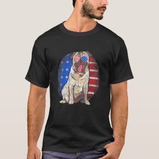 T-shirt Cute Pug Drapeau Usa Lunettes De Soleil Vintage 4